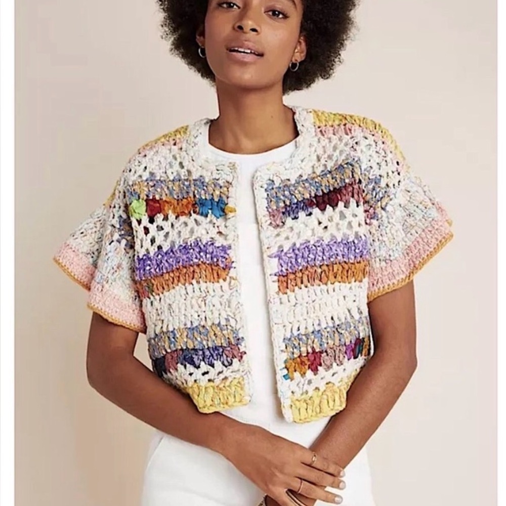 Anthropologie Mia Hand Knit Cropped Cardigan NWT XS